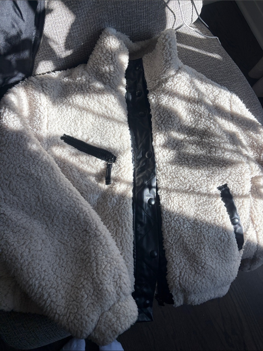 Blank NYC Cream Sherpa Jacket with Black Trim